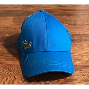Lacoste Sport Mens Blue Mesh Trucker Hat Adjustable Crocodile Logo Cap